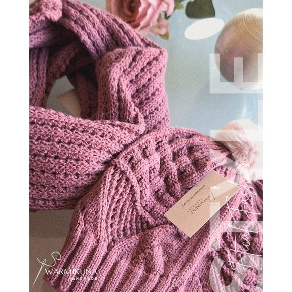 Winter Knitted Hat And Scarf Set, Wool Blend Beanie, Women's One Size, Hand🦏 - Picture 7 of 9